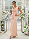 Sheath/Column Jersey Ruched V-neck Sleeveless Floor-Length Bridesmaid Dresses Evening Dress