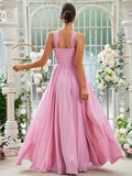 A-Linie/Princess-Linie Chiffon Rüschen Neckholder Ärmellos Bodenlang Brautjungfernkleider Abendkleid