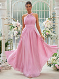 A-Linie/Princess-Linie Chiffon Rüschen Neckholder Ärmellos Bodenlang Brautjungfernkleider Abendkleid