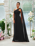 A-Line/Princess Chiffon Ruched One-Shoulder Sleeveless Floor-Length Bridesmaid Dresses Evening Prom Dress