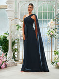 A-Line/Princess Chiffon Ruched One-Shoulder Sleeveless Floor-Length Bridesmaid Dresses Evening Prom Dress