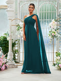 A-Line/Princess Chiffon Ruched One-Shoulder Sleeveless Floor-Length Bridesmaid Dresses Evening Prom Dress