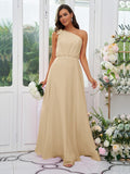 A-Line/Princess Chiffon Bowknot One-Shoulder Sleeveless Floor-Length Bridesmaid Dresses Evening Dress