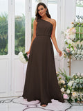 A-Line/Princess Chiffon Bowknot One-Shoulder Sleeveless Floor-Length Bridesmaid Dresses Evening Dress