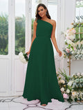 A-Line/Princess Chiffon Bowknot One-Shoulder Sleeveless Floor-Length Bridesmaid Dresses Evening Dress