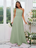 A-Line/Princess Chiffon Bowknot One-Shoulder Sleeveless Floor-Length Bridesmaid Dresses Evening Dress
