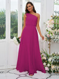 A-Line/Princess Chiffon Bowknot One-Shoulder Sleeveless Floor-Length Bridesmaid Dresses Evening Dress