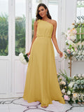 A-Line/Princess Chiffon Bowknot One-Shoulder Sleeveless Floor-Length Bridesmaid Dresses Evening Dress