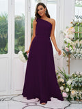 A-Line/Princess Chiffon Bowknot One-Shoulder Sleeveless Floor-Length Bridesmaid Dresses Evening Dress