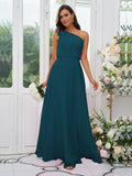 A-Line/Princess Chiffon Bowknot One-Shoulder Sleeveless Floor-Length Bridesmaid Dresses Evening Dress