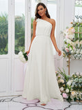 A-Line/Princess Chiffon Bowknot One-Shoulder Sleeveless Floor-Length Bridesmaid Dresses Evening Dress