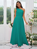 A-Line/Princess Chiffon Bowknot One-Shoulder Sleeveless Floor-Length Bridesmaid Dresses Evening Dress