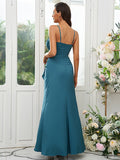 A-Line/Princess Silk like Satin Ruffles V-neck Sleeveless Floor-Length Bridesmaid Dresses Prom Dress