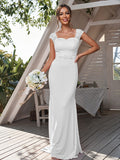 Sheath/Column Jersey Rhinestone Square Sleeveless Sweep/Brush Train Bridesmaid Dresses	Formal Evening Dress