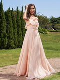 A-Line/Princess Chiffon Sash/Ribbon/Belt V-Neck Sleeveless Floor-Length Bridesmaid Dresses Evening Prom Dress