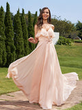 A-Line/Princess Chiffon Sash/Ribbon/Belt V-Neck Sleeveless Floor-Length Bridesmaid Dresses Evening Prom Dress