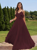 A-Line/Princess Chiffon Sash/Ribbon/Belt V-Neck Sleeveless Floor-Length Bridesmaid Dresses Evening Prom Dress