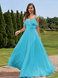 A-Line/Princess Chiffon Sash/Ribbon/Belt V-Neck Sleeveless Floor-Length Bridesmaid Dresses Evening Prom Dress