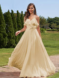 A-Line/Princess Chiffon Sash/Ribbon/Belt V-Neck Sleeveless Floor-Length Bridesmaid Dresses Evening Prom Dress
