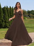 A-Line/Princess Chiffon Sash/Ribbon/Belt V-Neck Sleeveless Floor-Length Bridesmaid Dresses Evening Prom Dress