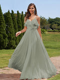 A-Line/Princess Chiffon Sash/Ribbon/Belt V-Neck Sleeveless Floor-Length Bridesmaid Dresses Evening Prom Dress