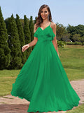A-Line/Princess Chiffon Sash/Ribbon/Belt V-Neck Sleeveless Floor-Length Bridesmaid Dresses Evening Prom Dress