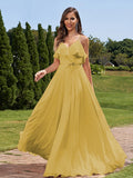 A-Line/Princess Chiffon Sash/Ribbon/Belt V-Neck Sleeveless Floor-Length Bridesmaid Dresses Evening Prom Dress