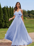 A-Line/Princess Chiffon Sash/Ribbon/Belt V-Neck Sleeveless Floor-Length Bridesmaid Dresses Evening Prom Dress