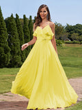 A-Line/Princess Chiffon Sash/Ribbon/Belt V-Neck Sleeveless Floor-Length Bridesmaid Dresses Evening Prom Dress