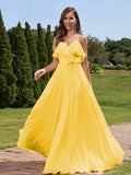 A-Line/Princess Chiffon Sash/Ribbon/Belt V-Neck Sleeveless Floor-Length Bridesmaid Dresses Evening Prom Dress