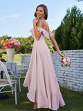 A-Line/Princess Chiffon Ruffles Off-The-Shoulder Sleeveless Asymmetrical Bridesmaid Dresses Prom Dress