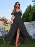 A-Line/Princess Chiffon Ruffles Off-The-Shoulder Sleeveless Asymmetrical Bridesmaid Dresses Prom Dress