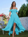 A-Line/Princess Chiffon Ruffles Off-The-Shoulder Sleeveless Asymmetrical Bridesmaid Dresses Prom Dress