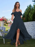 A-Line/Princess Chiffon Ruffles Off-The-Shoulder Sleeveless Asymmetrical Bridesmaid Dresses Prom Dress