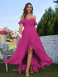 A-Line/Princess Chiffon Ruffles Off-The-Shoulder Sleeveless Asymmetrical Bridesmaid Dresses Prom Dress