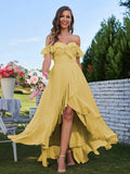 A-Line/Princess Chiffon Ruffles Off-The-Shoulder Sleeveless Asymmetrical Bridesmaid Dresses Prom Dress