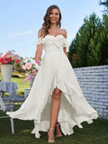 A-Line/Princess Chiffon Ruffles Off-The-Shoulder Sleeveless Asymmetrical Bridesmaid Dresses Prom Dress