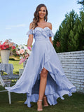 A-Line/Princess Chiffon Ruffles Off-The-Shoulder Sleeveless Asymmetrical Bridesmaid Dresses Prom Dress