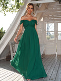 A-Line/Princess Chiffon Ruched Off-The-Shoulder Sleeveless Floor-Length Bridesmaid Dresses Evening Dress