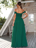 A-Line/Princess Chiffon Ruched Off-The-Shoulder Sleeveless Floor-Length Bridesmaid Dresses Evening Dress
