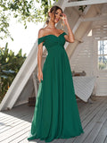 A-Line/Princess Chiffon Ruched Off-The-Shoulder Sleeveless Floor-Length Bridesmaid Dresses Evening Dress