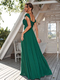 A-Line/Princess Chiffon Ruched Off-The-Shoulder Sleeveless Floor-Length Bridesmaid Dresses Evening Dress