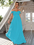 A-Line/Princess Chiffon Ruched Off-The-Shoulder Sleeveless Floor-Length Bridesmaid Dresses Evening Dress