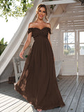 A-Line/Princess Chiffon Ruched Off-The-Shoulder Sleeveless Floor-Length Bridesmaid Dresses Evening Dress