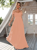 A-Line/Princess Chiffon Ruched Off-The-Shoulder Sleeveless Floor-Length Bridesmaid Dresses Evening Dress