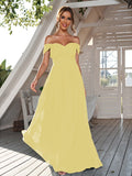 A-Line/Princess Chiffon Ruched Off-The-Shoulder Sleeveless Floor-Length Bridesmaid Dresses Evening Dress