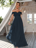 A-Line/Princess Chiffon Ruched Off-The-Shoulder Sleeveless Floor-Length Bridesmaid Dresses Evening Dress
