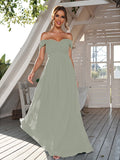 A-Line/Princess Chiffon Ruched Off-The-Shoulder Sleeveless Floor-Length Bridesmaid Dresses Evening Dress