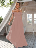 A-Line/Princess Chiffon Ruched Off-The-Shoulder Sleeveless Floor-Length Bridesmaid Dresses Evening Dress