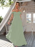 A-Line/Princess Chiffon Ruched Off-The-Shoulder Sleeveless Floor-Length Bridesmaid Dresses Evening Dress